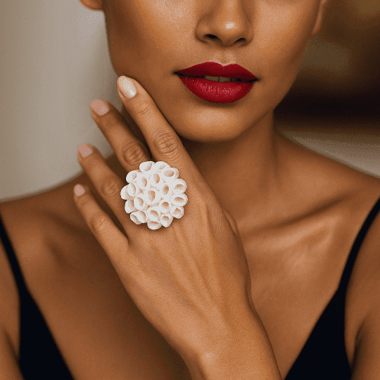 Anillo coral de fuego - blanco nacar