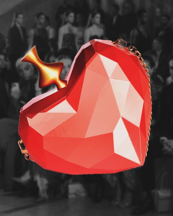 Bolso Dádiva Red Edición Especial Juan Duyos por GalloBuey, impresión 3D en filamento Silk Red con interior de seda artesanal.