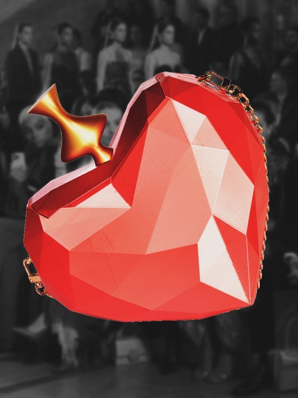 Bolso Dádiva Red Edición Especial Juan Duyos por GalloBuey, impresión 3D en filamento Silk Red con interior de seda artesanal.