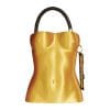 Silueta icónica del torso de GalloBuey: el bolso Domina dorado, un accesorio conceptual diseñado para la alta costura de Juan Duyos.