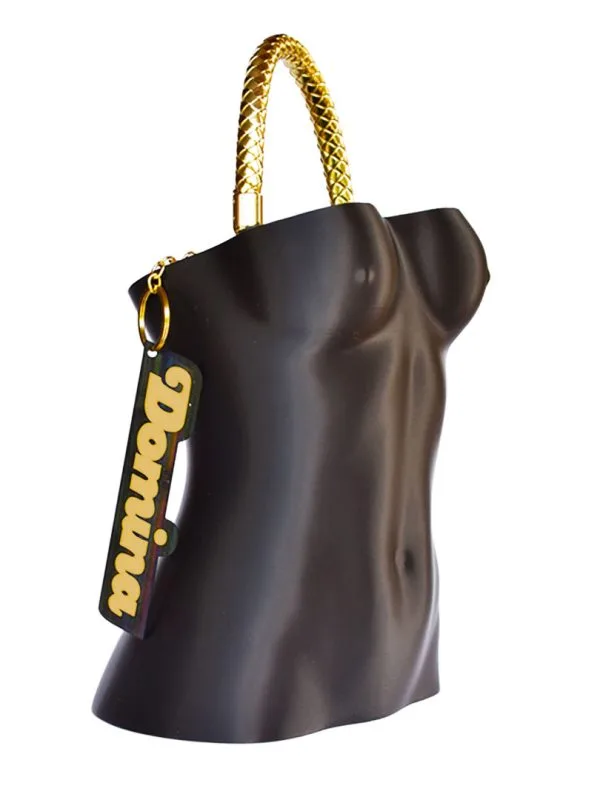 Tecnología de impresión 3D de GalloBuey en la pasarela: Bolso Domina Black, una joya geométrica de origen vegetal integrada en el universo de Juan Duyos.
