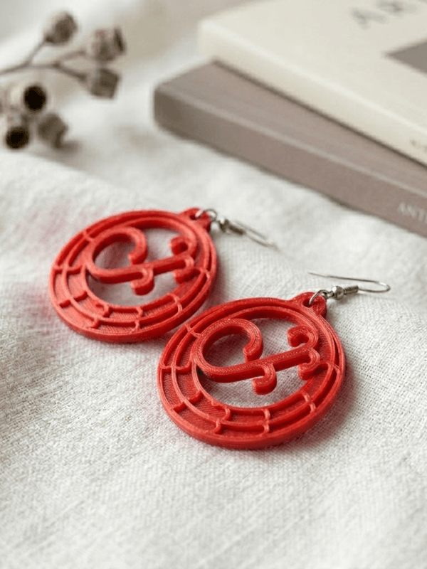 Women's long earrings, Canary Islands hoops in 3D printing, volcanic red color