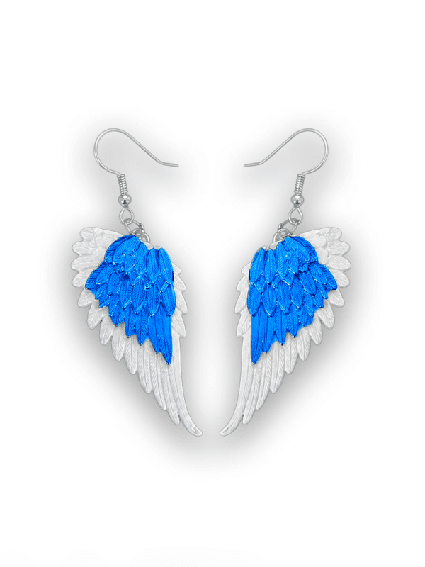 Pendientes largos de mujer con forma de alas de ángel en impresión 3D colección invierno